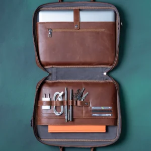 Gerçek Deri Organizer Laptop Çantası 15-16 inç Taba