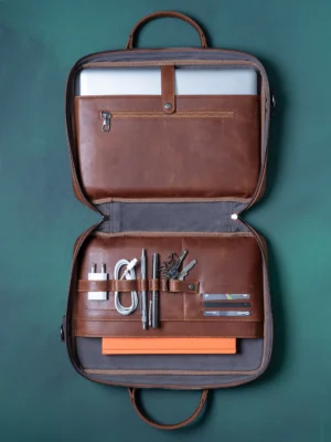 Gerçek Deri Organizer Laptop Çantası 15-16 inç Taba